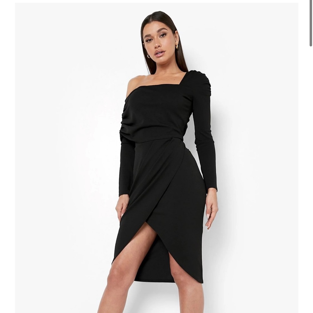 One-Shoulder-Ruched-Overlay-Midi-Dress - size 12